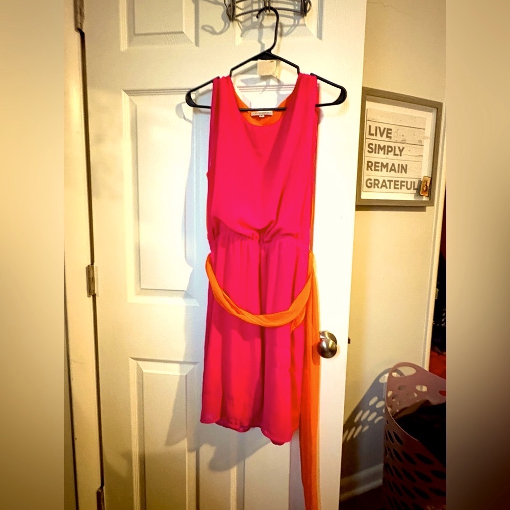 Vibrant Pink and Orange Sleeveless Dress